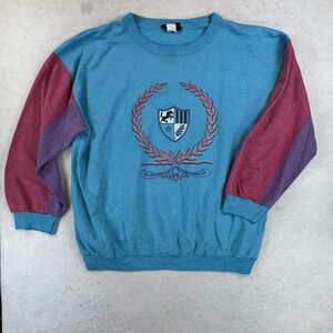 Vintage Carlton Colorblock Crest Sweatshirt Teal Burgundy Purple Embroidered L